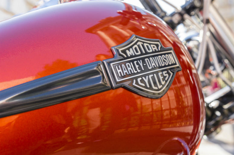 Harley Davidson logo is displayed on a motorcycles fuel tank on June 06, 2015 in Bucharest, Romania. Harley Davidson logo is displayed on a motorcycles fuel tank on June 06, 2015 in Bucharest, Romania.
