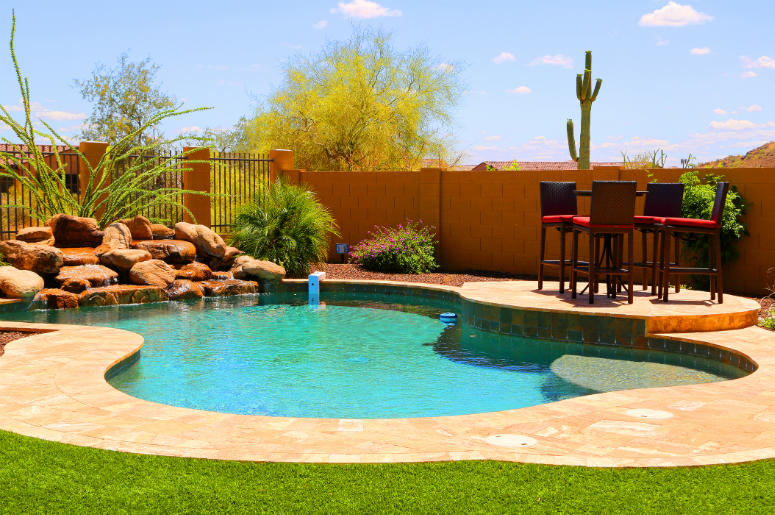 Backyard swimming pool Pool. Blue, holidays.