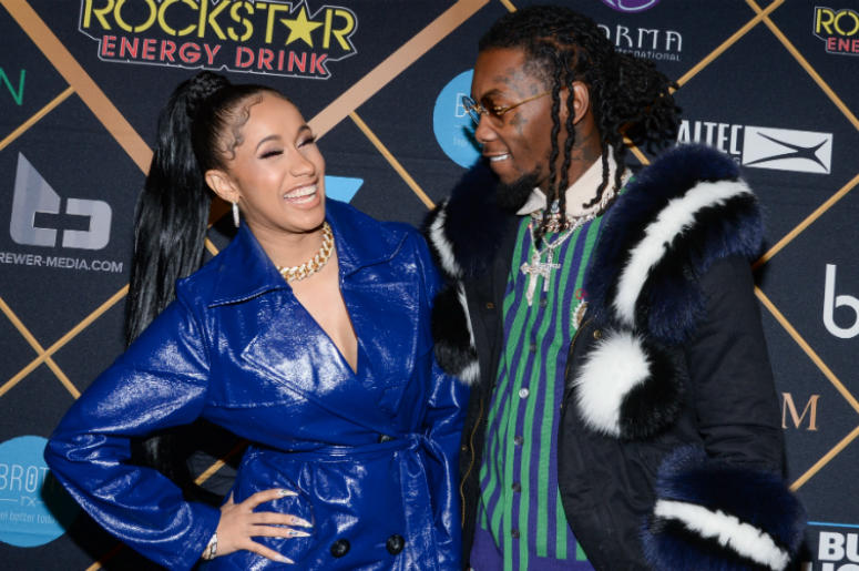 Cardi B & Offset Cardi B and Offset of Migos walking on the red carpet at the The 2018 MAXIM Party held at Schaffer-Richardson Building on February 3, 2018 in Minneapolis, Minnesota.