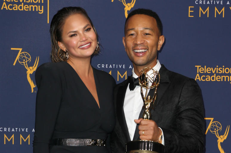 Chrissy Teigen & John Legend 09 September 2018- Los Angeles, California - John Legend, Chrissy Teigen. 2018 Creative Arts Emmy Awards_Press Room held at The Microsoft Theater.