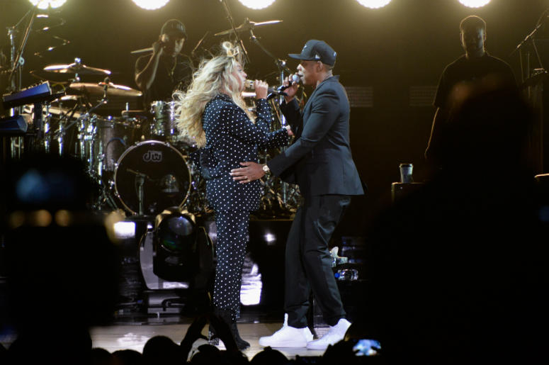 Beyonce & Jay-Z Beyonce and Jay Z perform on stage during a Get Out The Vote concert in support of Hillary Clinton at Wolstein Center on November 4, 2016 in Cleveland, Ohio. With less than a week to go until election day.