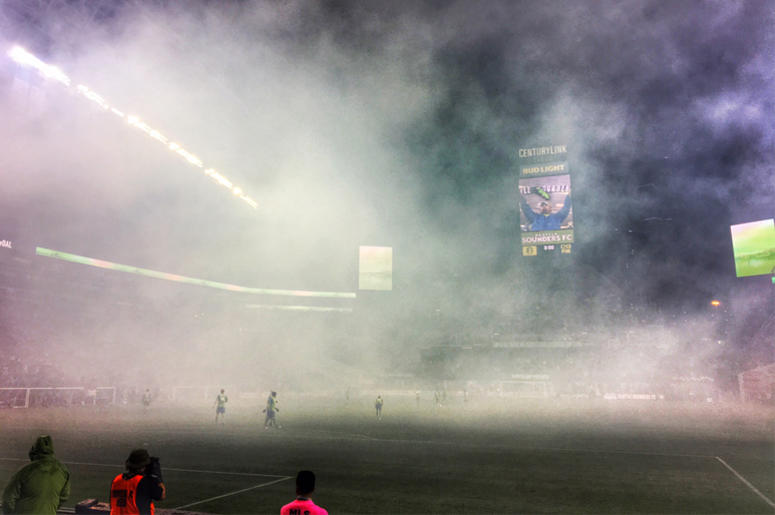 Perfect atmosphere for a Sounders FC Halloween match. Perfect atmosphere for a Sounders FC Halloween match.