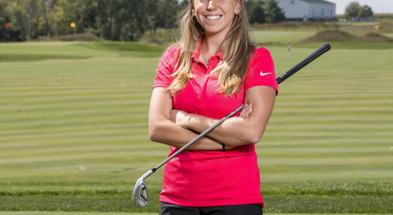(Luke Lu/Iowa State University via AP) In this Sept. 7, 2017, photo provided by Iowa State University in Ames, Iowa, golfer Celia Barquin Arozamena poses for a photo