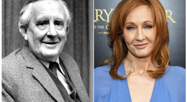 his combination photo shows J.R.R. Tolkien, author of "The Lord of the Rings," left, and J. K. Rowling, author of the "Harry Potter"