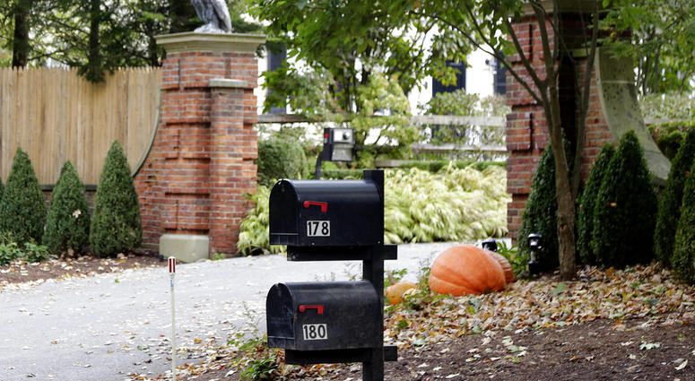 Mailboxes stand outside the entrance to a house owned by philanthropist George Soros in Katonah, N.Y.