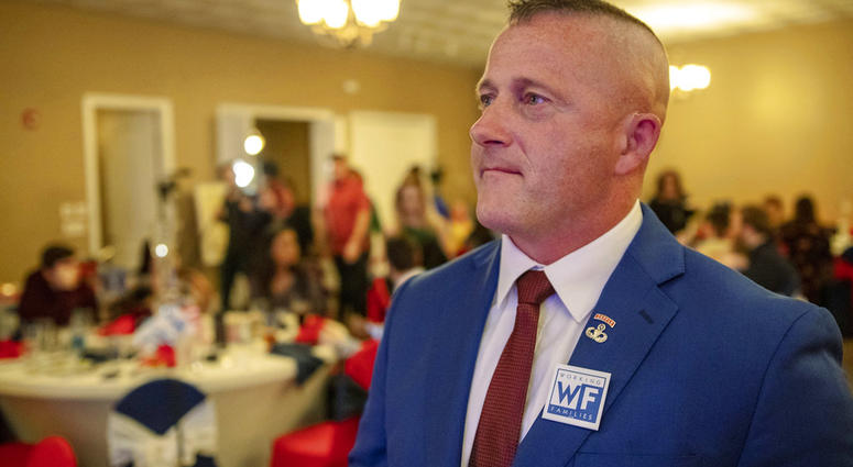 Richard Ojeda, Democratic candidate for West Virginia's 3rd Congressional district, watches election results during his campaign's watch party at Special Occasions in Yuma, near Logan, W.Va., Tuesday, Nov. 6, 2018.