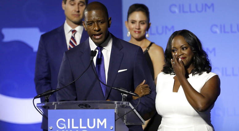 Florida Democratic gubernatorial candidate Andrew Gillum gives his concession speech Tuesday, Nov. 6, 2018, in Tallahassee, Fla. (AP Photo/Chris O'Meara)