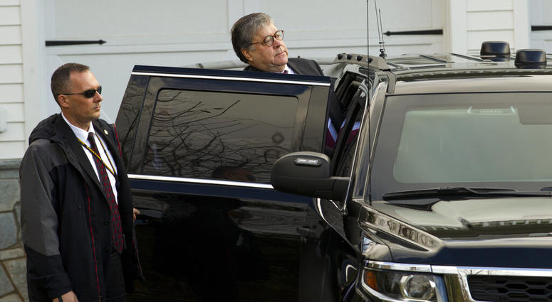 Attorney General William Barr leaves his home in McLean, Va., on Friday, March 22, 2019. (AP Photo/Jose Luis Magana)