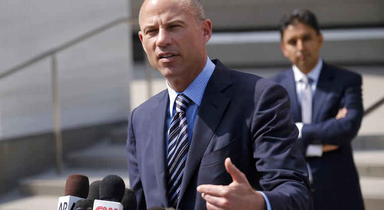 In this July 27, 2018 file photo, attorney Michael Avenatti replies to questions by reporters during a news conference in front of the U.S. Federal Courthouse in Los Angeles. (AP Photo/Richard Vogel, File)