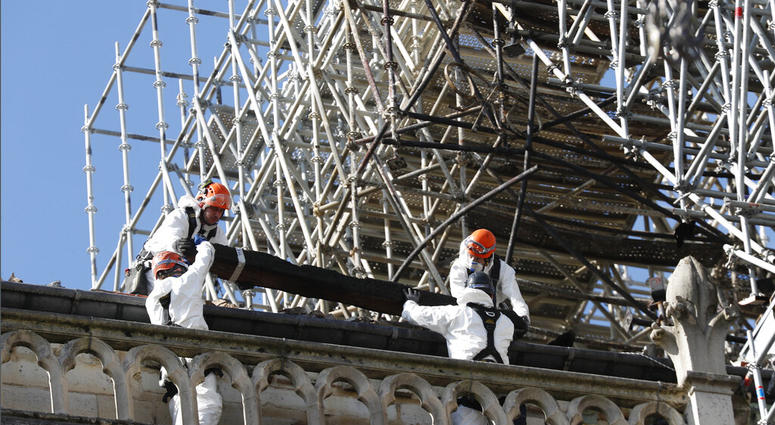 Workers install protections on Notre Dame cathedral Wednesday, April 24, 2019 in Paris. (AP Photo/Thibault Camus) Workers install protections on Notre Dame cathedral Wednesday, April 24, 2019 in Paris. (AP Photo/Thibault Camus)