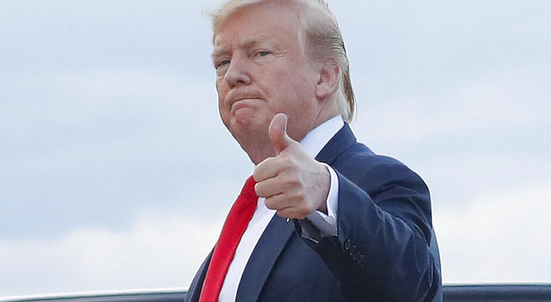 In this April 21, 2019 photo, President Donald Trump gives a 'thumbs-up' as he walks across the tarmac during his arrival on Air Force One at Andrews Air Force Base, Md. (AP Photo/Pablo Martinez Monsivais) In this April 21, 2019 photo, President Donald Trump gives a 'thumbs-up' as he walks across the tarmac during his arrival on Air Force One at Andrews Air Force Base, Md. (AP Photo/Pablo Martinez Monsivais)
