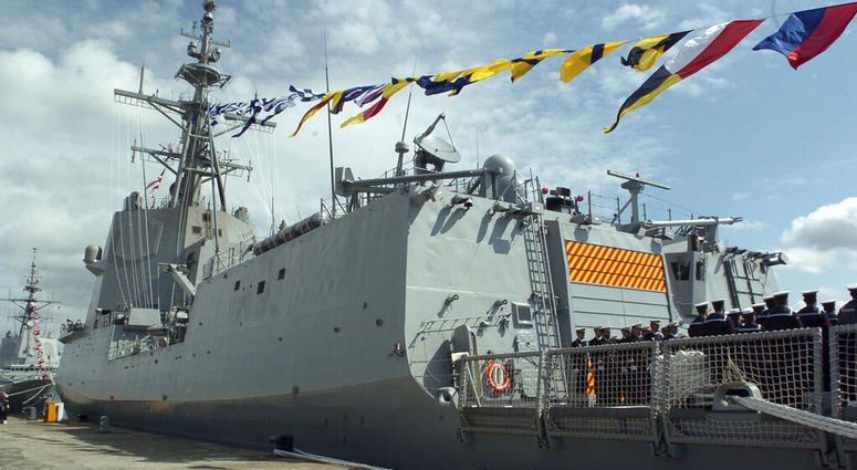 In this photo taken in March 2006 and made available by the Ministerio de Defensa de Espana, sailors stand on board the Mendez Nunez Spanish frigate, in Ferrol, Spain. (Ministerio de Defensa de Espana, via AP)