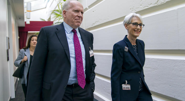 Former CIA Director John Brennan, left, and Wendy Sherman, right, a former State Department official and top negotiator of the Iran nuclear deal, arrive to meet with Speaker of the House Nancy Pelosi, D-Calif. (AP Photo/J. Scott Applewhite) Former CIA Director John Brennan, left, and Wendy Sherman, right, a former State Department official and top negotiator of the Iran nuclear deal, arrive to meet with Speaker of the House Nancy Pelosi, D-Calif. (AP Photo/J. Scott Applewhite)