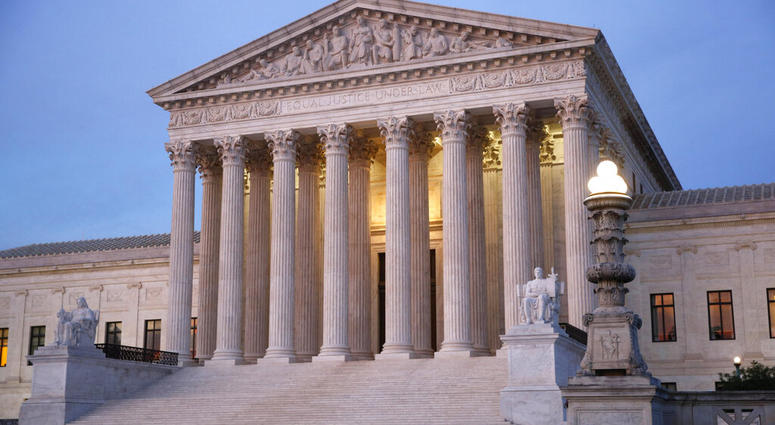 In this May 23, 2019, photo, the U.S. Supreme Court building at dusk on Capitol Hill in Washington. (AP Photo/Patrick Semansky)