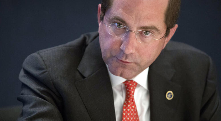 ILE - In this Wednesday, Sept. 12, 2018 file photo, Health & Human Services Secretary Alex Azar speaks during an interview with The Associated Pressin New York. Administration officials say President Donald Trump will sign an executive order on Monday tha