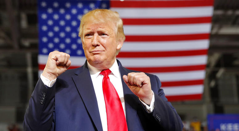 President Donald Trump arrives to speak at a campaign rally at Williams Arena in Greenville, N.C., Wednesday, July 17, 2019. (AP Photo/Carolyn Kaster)