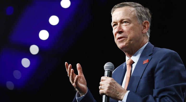 Democratic presidential candidate former Colorado Gov. John Hickenlooper speaks at the Presidential Gun Sense Forum, Saturday, Aug. 10, 2019, in Des Moines, Iowa. (AP Photo/Charlie Neibergall)
