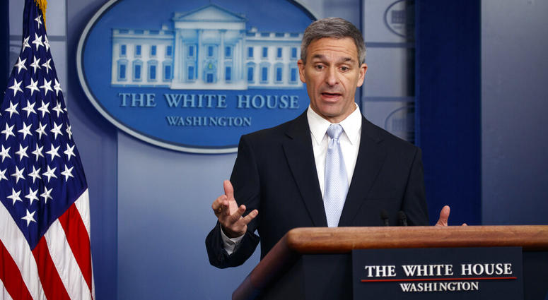 Acting Director of United States Citizenship and Immigration Services Ken Cuccinelli, speaks during a briefing at the White House, Monday, Aug. 12, 2019, in Washington. (AP Photo/Evan Vucci)