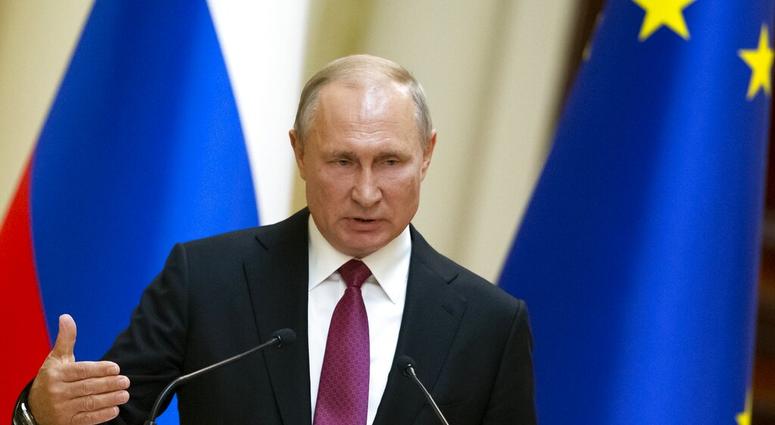 Russian President Vladimir Putin speaks during a news conference after his meeting with President of the Republic of Finland Sauli Niinisto at the President's official residence Mantyniemi in Helsinki, Finland, Wednesday, Aug. 21, 2019. Putin has warned o