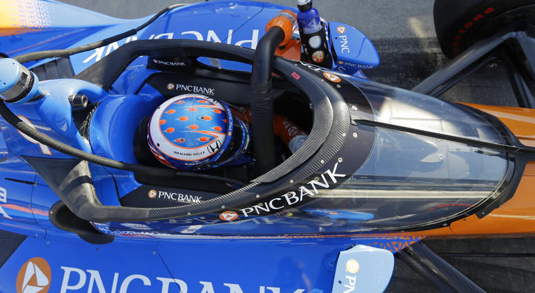 Scott Dixon, of New Zealand, sits in his car during the Aeroscreen testing at Indianapolis Motor Speedway, Wednesday, Oct. 2, 2019, in Indianapolis. (AP Photo/Darron Cummings) Scott Dixon, of New Zealand, sits in his car during the Aeroscreen testing at Indianapolis Motor Speedway, Wednesday, Oct. 2, 2019, in Indianapolis. (AP Photo/Darron Cummings)