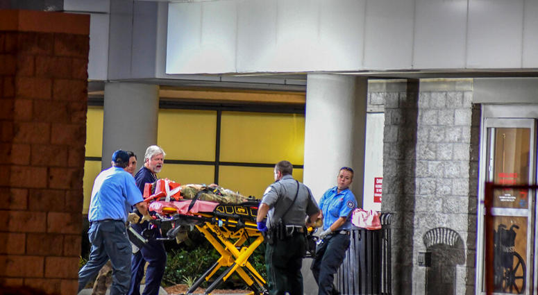 Soldiers from the 4th Brigade of the 25th Infantry Division stationed at the Joint Base Elmendorf-Richardson in Anchorage, Alaska, are brought to Forrest General Hospital in Hattiesburg, Miss., Wednesday, night, Oct. 2, 2019.