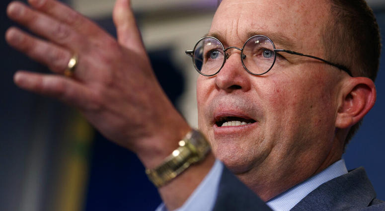 White House chief of staff Mick Mulvaney announces that the G7 will be held at Trump National Doral, Thursday, Oct. 17, 2019, in Washington. (AP Photo/Evan Vucci)