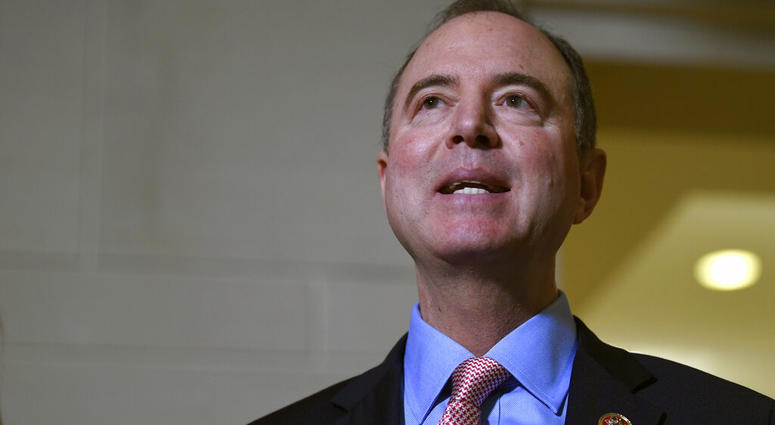 House Intelligence Committee Chairman Adam Schiff, D-Calif., talks with reporters on Capitol Hill in Washington, Wednesday, Nov. 6, 2019, about the House impeachment inquiry. (AP Photo/Susan Walsh)