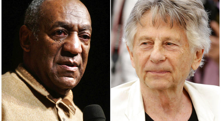 n this combination photo, Bill Cosby speaks to an audience on the campus of University of the District of Columbia in Washington on May 16, 2006 , left, and director Roman Polanski appears at the photo call for the film, "Based On A True Story," at the 70