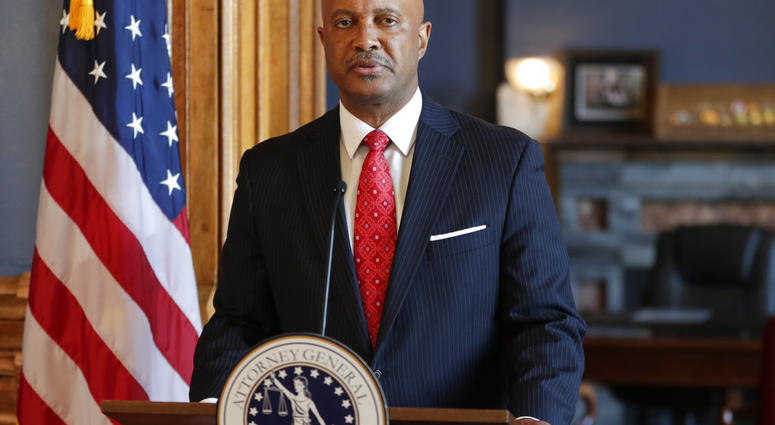Indiana Attorney General Curtis Hill speaks during a news conference at the Statehouse in Indianapolis, Monday, July 9, 2018. Hill is rejecting calls to resign, saying his name "has been dragged through the gutter" amid allegations that he inappropriately