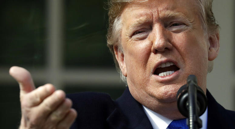 President Donald Trump speaks during an event in the Rose Garden at the White House to declare a national emergency in order to build a wall along the southern border, Friday, Feb. 15, 2019, in Washington. (AP Photo/ Evan Vucci)