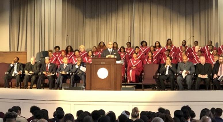 Virginia Union University President Dr. Hakim J. Lucas speaks at a event at VUU on February 7, 2019. (Matt Demlein, WRVA)