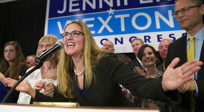 Democrat Jennifer Wexton speaks at her election night party after defeating Rep. Barbara Comstock, R-Va., Tuesday, Nov. 6, 2018, in Dulles, Va. (AP Photo/Alex Brandon)
