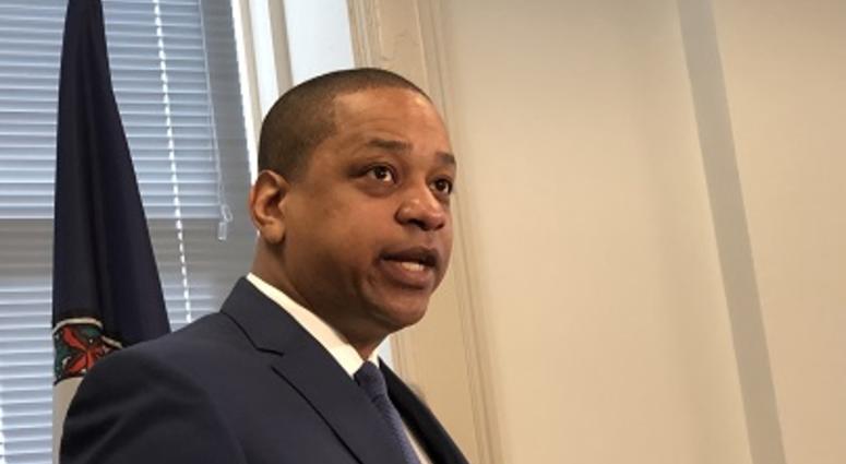 Lieutenant Governor Justin Fairfax address reporters on April 3, 2019. (Matt Demlein, WRVA)