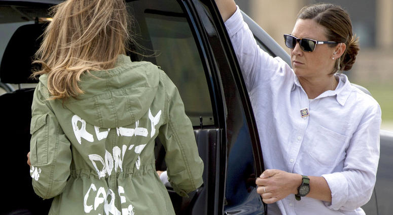 First lady Melania Trump walks to her vehicle as she arrives at Andrews Air Force Base, Md., Thursday, June 21, 2018, after visiting the Upbring New Hope Children Center run by the Lutheran Social Services of the South in McAllen, Texas. (AP Photo/Andrew