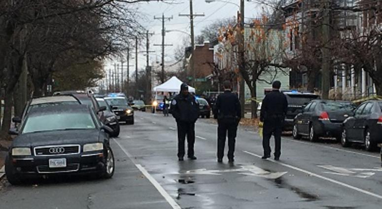Richmond Police on the scene of an officer-involved shooting on West Cary Street In the fan in Richmond on December 5, 2018. (Matt Demlein, WRVA)
