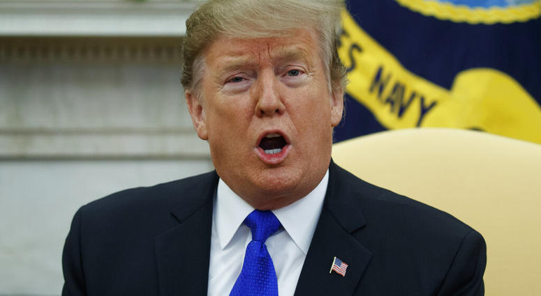 President Donald Trump speaks during a meeting with Colombian President Ivan Duque in the Oval Office of the White House, Wednesday, Feb. 13, 2019, in Washington. (AP Photo/ Evan Vucci)