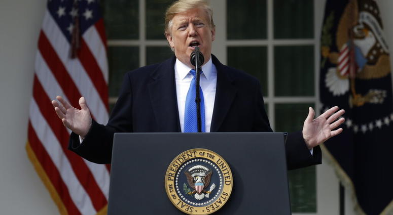 President Donald Trump speaks during an event in the Rose Garden at the White House to declare a national emergency in order to build a wall along the southern border, Friday, Feb. 15, 2019, in Washington. (AP Photo/ Evan Vucci)