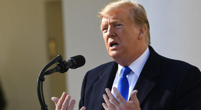 President Donald Trump speaks during an event in the Rose Garden at the White House in Washington, Friday, Feb. 15, 2019, to declare a national emergency in order to build a wall along the southern border. (AP Photo/Susan Walsh)