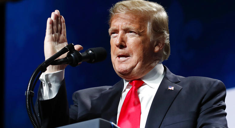 President Donald Trump speaks at the American Farm Bureau Federation's 100th Annual Convention, Monday Jan. 14, 2019, in New Orleans. (AP Photo/Jacquelyn Martin)