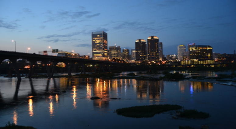 Downtown Richmond skyline at night.