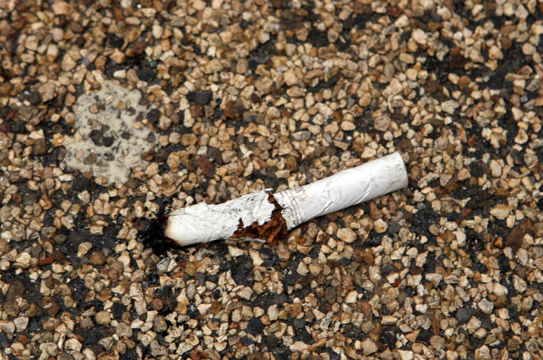 A cigarette butt on the ground
