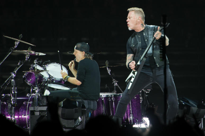 James Hetfield and Lars Ulrich of Metallica performing live on stage at Genting Arena in Birmingham, UK James Hetfield and Lars Ulrich of Metallica performing live on stage at Genting Arena in Birmingham, UK