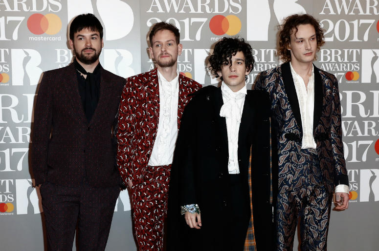 The 1975 Ross McDonald, Matt Healy, George Daniel and Adam Hann of The 1975 attend The BRIT Awards 2017 at The O2 Arena on February 22, 2017 in London, England.