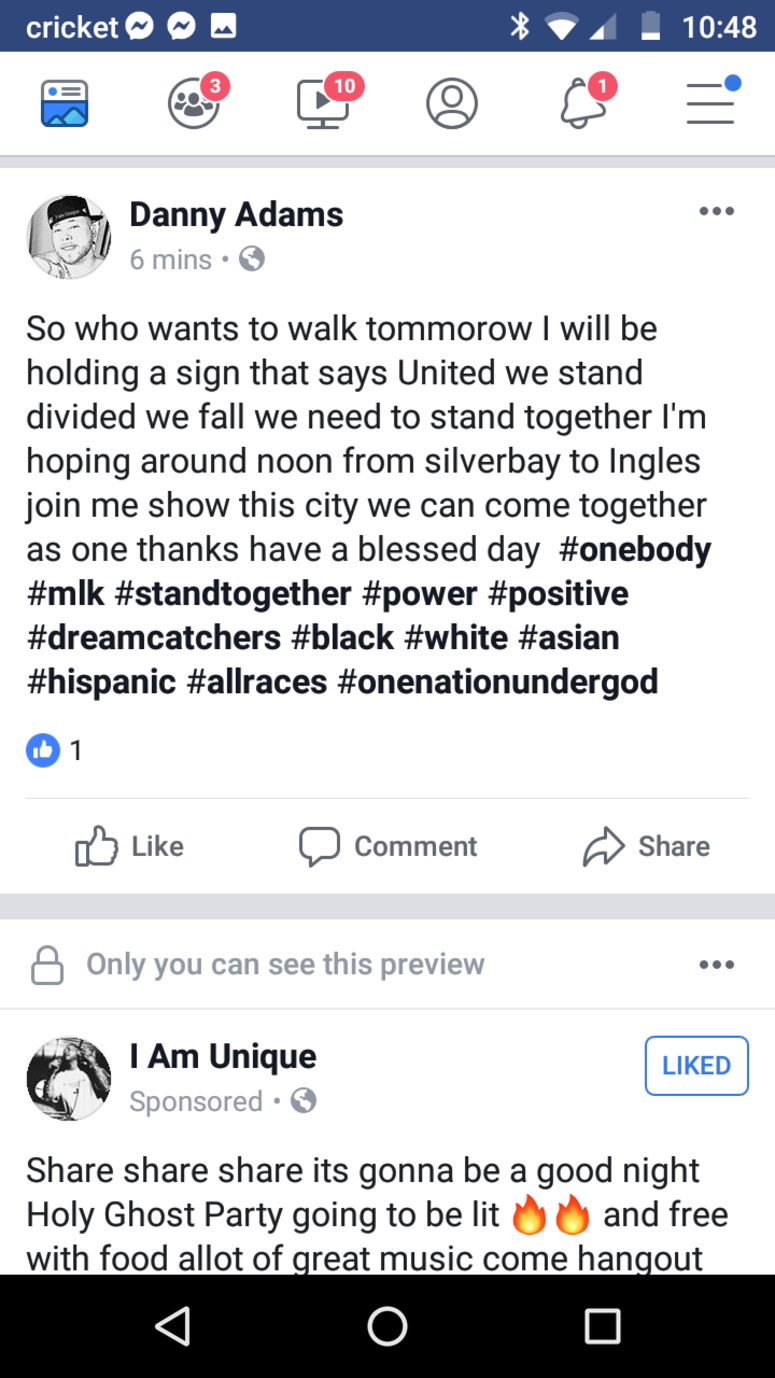 Danny's facebook post Danny's Facebook Post