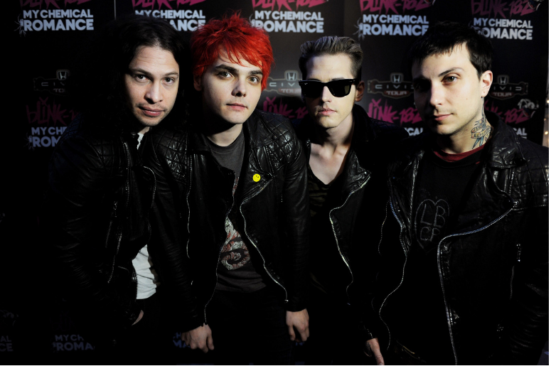 Musicians Ray Toro, Gerard Way, Mikey Way and Frank Iero of My Chemical Romance pose at a press party of announce the 2011 Honda Civic Tour featuring blink-182 and My Chemical Romance Musicians Ray Toro, Gerard Way, Mikey Way and Frank Iero of My Chemical Romance pose at a press party of announce the 2011 Honda Civic Tour featuring blink-182 and My Chemical Romance