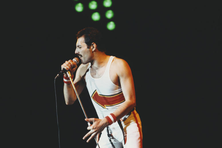 British singer and songwriter Freddie Mercury of rock band Queen performs at Leeds Football Club, England, 29th May 1982 British singer and songwriter Freddie Mercury of rock band Queen performs at Leeds Football Club, England, 29th May 1982