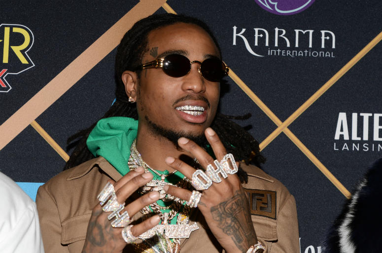 Quavo Quavo of Migos walking on the red carpet at the The 2018 MAXIM Party held at Schaffer-Richardson Building on February 3, 2018 in Minneapolis, Minnesota.