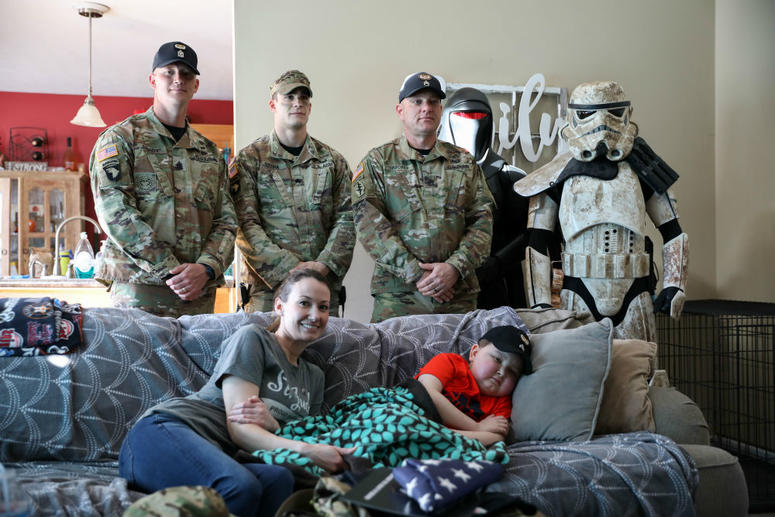 Soldiers meet with Braxton and also a pair of storm troopers. Army soldiers help Make-A-Wish kid Braxton Fuqua dream come true.