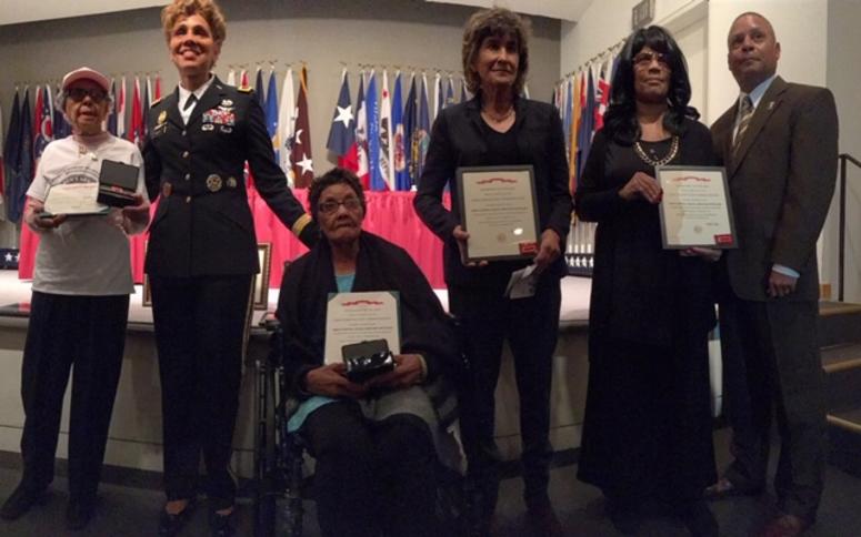 L-R 6888th veteran Delores Ruddock, LTG Nadja West, 6888th veteran Ms.Maybelle Campbell, Ms. Leigh Adams Slaughter (LTC Charity Adams Earley’s niece, Ms. Betty Schumer and LTC (R) Rodger Matthews, children of deceased 6888th Member, Vashti Murphy 6888th Central Postal Directory Battalion