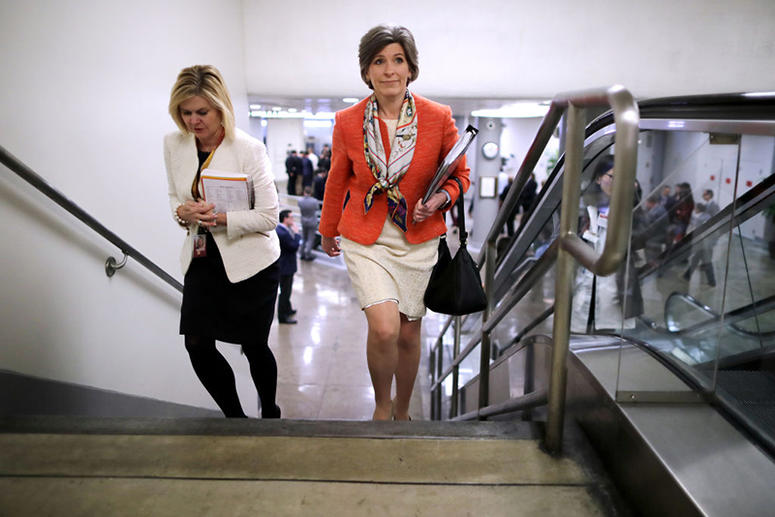 WASHINGTON, DC - MARCH 05: Sen. Joni Ernst (R-IA) heads to the U.S. Capitol for the weekly Republican policy luncheon March 05, 2019 in Washington, DC. With the support of at least four Republicans, the Senate seems poised to approve a resolution of disap Senate Lawmakers Address The Media After Their Weekly Policy Luncheons